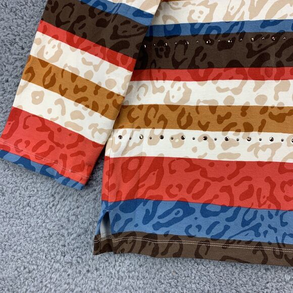 Alfred Dunner Womens Colorful Top Petite Medium Striped Embellished 3/4 Sleeve - Picture 8 of 13